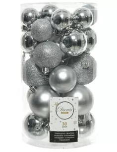 30 Kerstballen Zilver mix 6+5+4 cm