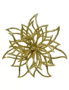 Boomdecoratie Poinsettia Plastic Clip With Glitter Finish Goud dia23x5cm