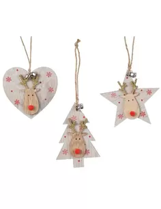 Boomdecoratie Ornament Triplex Hang Heart - Star - Tree Rood/Helder 9x8.5x0.5cm, 10x9.5x0.5cm, 7.5x11x0.5cm