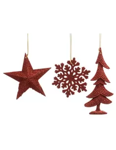 Boomdecoratie Hanger Plastic Glitter Snowflake - Star - Tree Kerst Rood
