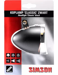 020751 Simson koplamp LED classic zwart incl.batt.