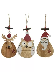 Kerst Figuren Triplex Owl - Reindeer - Santa Rood L1.00-W8.00-H16.00cm