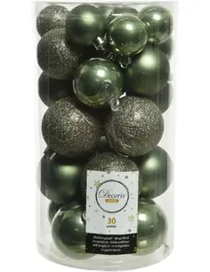 Kerst Kerstbal Kunststof Shine-Mat-Glitter Mix Mos Groen dia 60-50-40mm