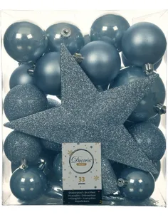 Kerst Kerstbal Kunststof Shine-Mat-Glitter Mix Mistig Blauw dia 80-60-50mm