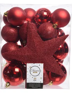 Kerst Kerstbal Kunststof Shine-Mat-Glitter Mix Kerstrood dia 80-60-50mm